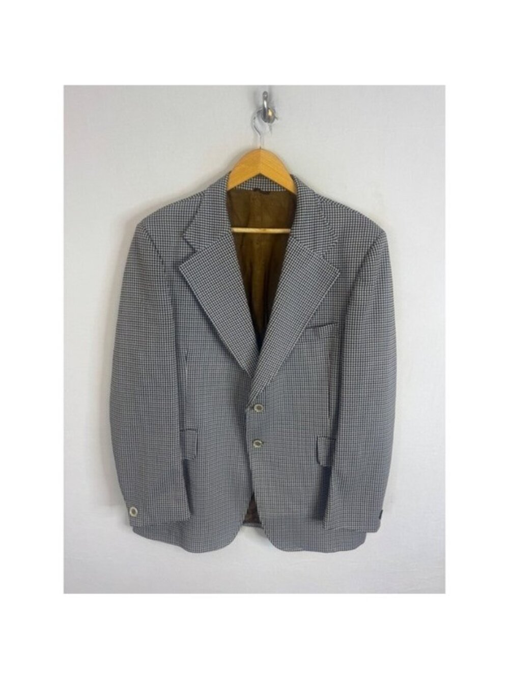 Vintage Michael Adam 70s Houndstooth Blazer Brown Black White Sport Coat Men 46L
